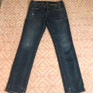 Silver Jeans Distressed Ankle Slim Straight Womens W28 / L27 Medium Wash P1196